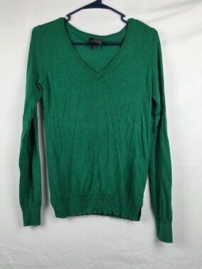 The Limited Lightweight Knit V-Neck Sweater with Eyelet Detail, Green, XS